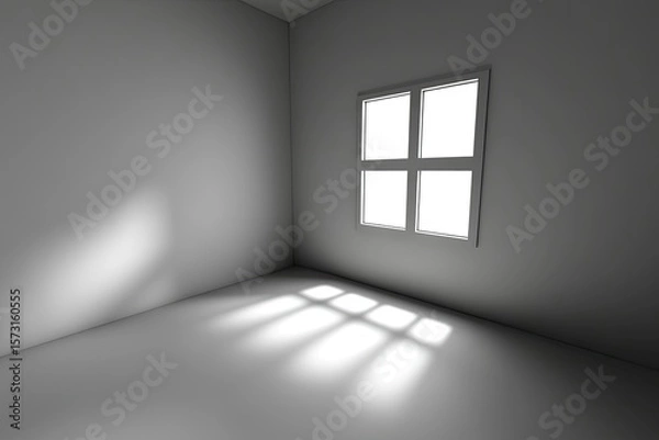 Fototapeta Empty room corner with window, bright light