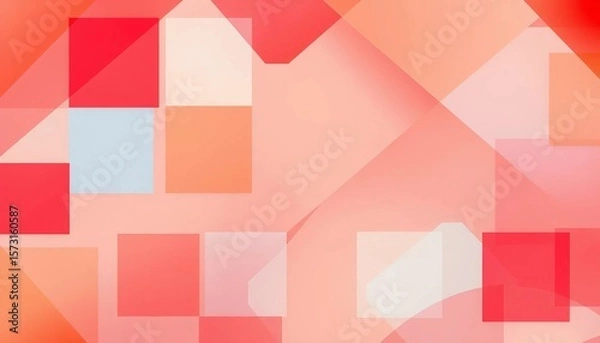 Obraz Soft gradient geometric backdrop with overlapping squares and triangles in red, orange, blue, and white hues,  modern,  pattern