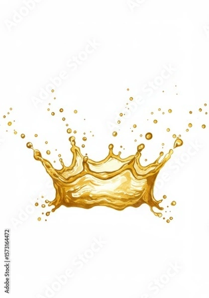 Obraz Golden Liquid Splash Crown - A vibrant of a golden liquid creating a crown-like splash against a white background. Perfect for beverage or food related projects