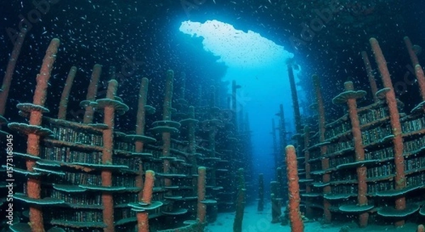 Fototapeta Underwater Coral Nursery: Artificial Reef Structure with Thriving Marine Life