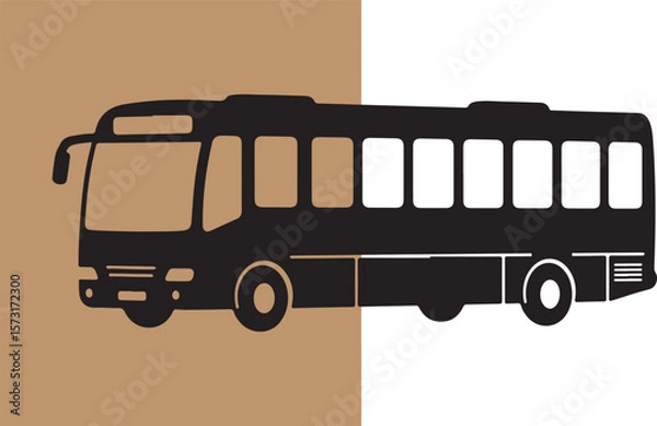 Fototapeta A simple black silhouette illustration of a city bus on a two-tone background