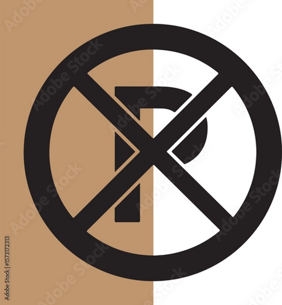 Fototapeta No parking sign silhouette in black with background color blocks illustrating restrictions