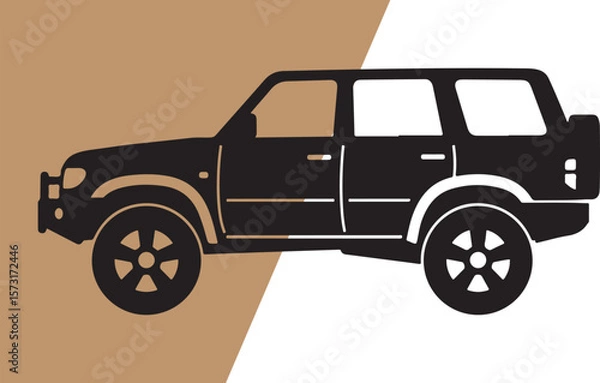 Fototapeta Black and white vector illustration of an suv side view on a brown and white background