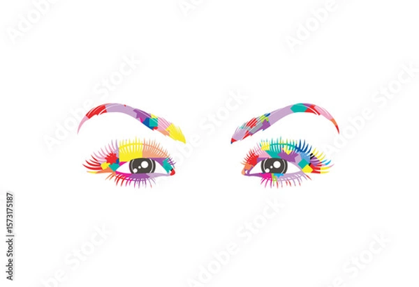 Obraz illustration of a pair of women's eyes with eyebrows and eyelashes in the form of a colorful collage