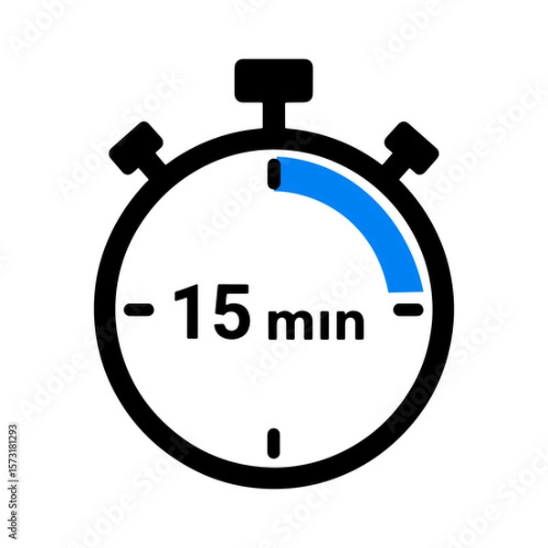 Obraz 15 Minutes Timer Icon, Modern Flat Design. Clock, Stopwatch, Chronometer Showing Fifteen Minutes Label. Cooking time, Countdown Indication