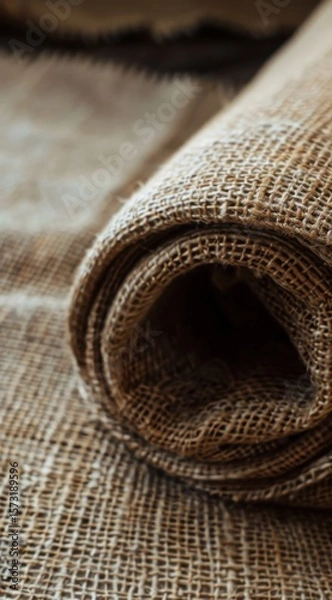 Fototapeta Creamy Linen Fabric Texture Close-Up Showing Rolled Spiral Creases in Detail for Textile Design Inspiration