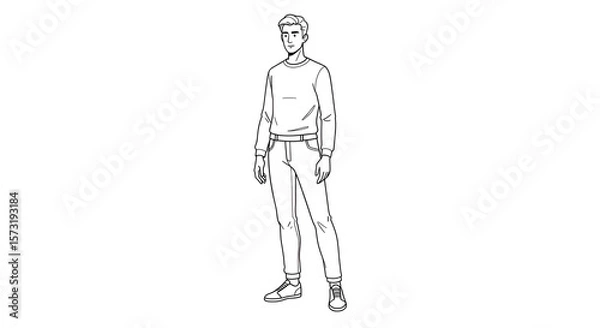 Obraz Line Art Illustration of Man in Casual Outfit