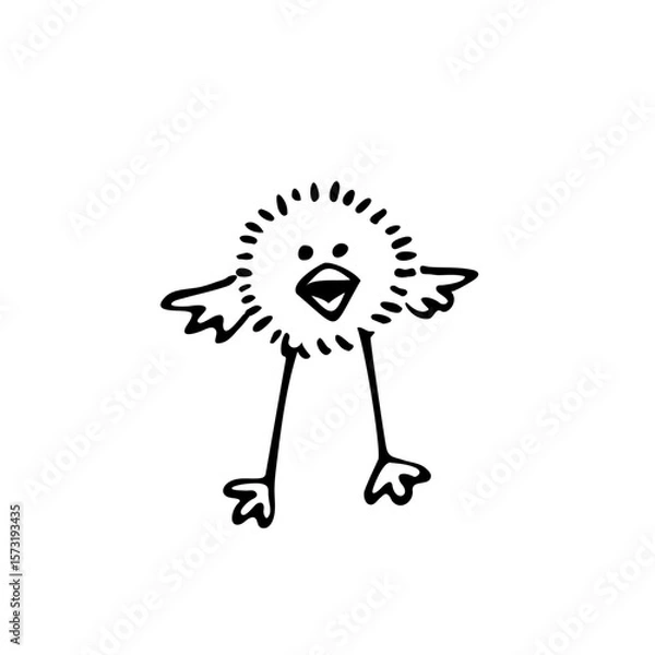 Fototapeta Crazy chicken in doodle style is drawn simply by hand as an illustration for a comic caricature