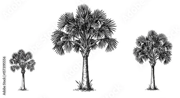 Obraz Sketched Palm Trees Isolated on White