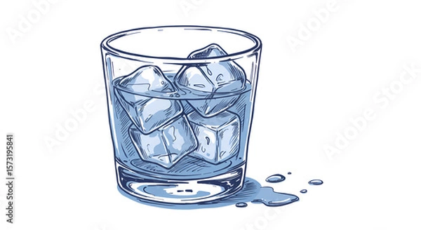 Obraz Glass of Water with Ice Cubes Illustration