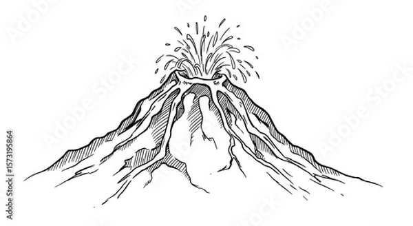 Obraz Hand-Drawn Erupting Volcano Illustration