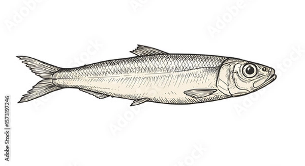 Obraz Hand Drawn Sardine Illustration on White