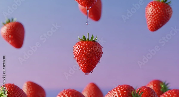 Obraz Falling Strawberries Minimalist Red Fresh