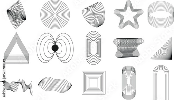 Obraz Set of Abstract Geometric Shapes in 4x4 Grid – Line Art Symbols and Decorative Pattern Icons Vector Illustration