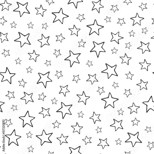 Fototapeta Stars seamless pattern. Black hand drawn stars on white background