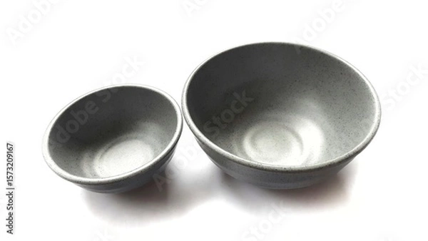 Fototapeta Empty circle grey bowl with ceramic melamin material isolated on white background