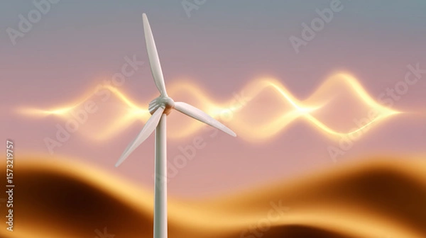 Obraz Wind turbine generates energy in a rural landscape during sunset, green energy, alternative power, renewable resources