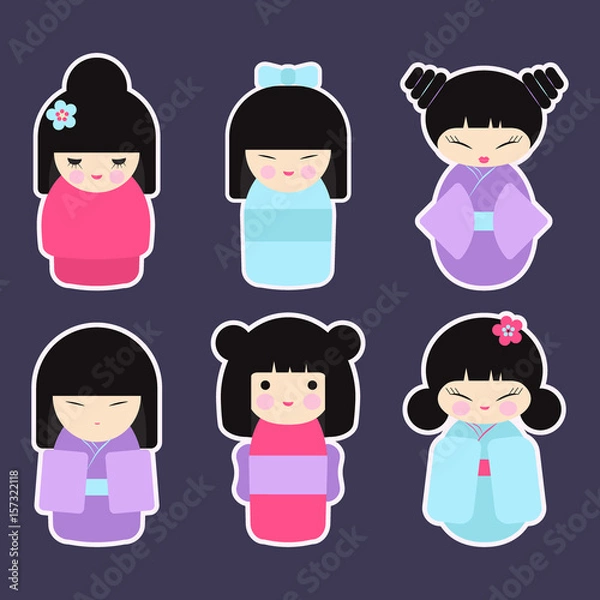Fototapeta Kokeshi dolls vector icon set