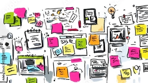 Fototapeta cloud-based whiteboard with sticky notes during virtual brainstorming