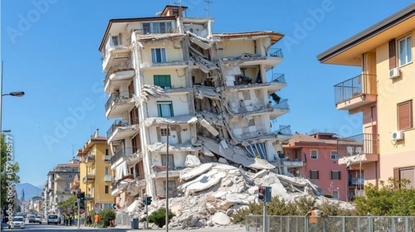 Obraz Devastating Aftermath of a Building Collapse: Exposed Structures and Street Quietude