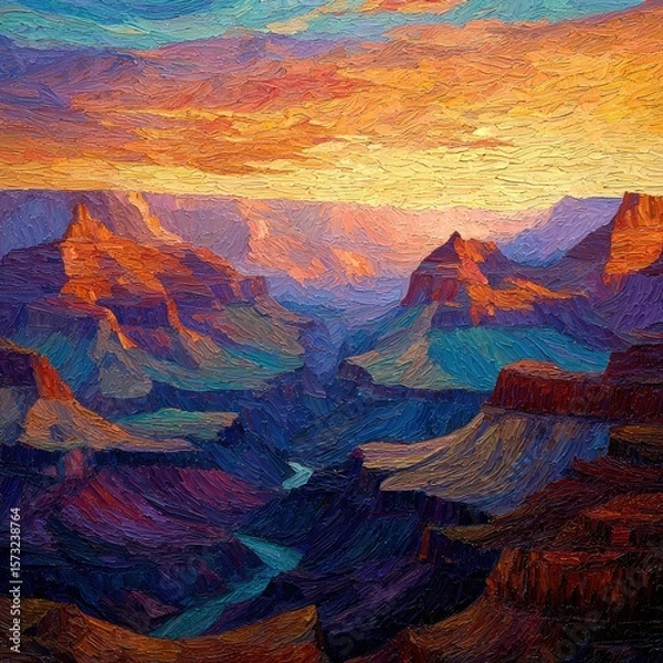 Fototapeta The Grand Canyon at sunset with layered orange hues