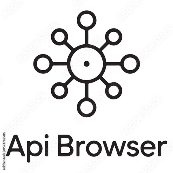 Fototapeta Minimal API Network Icon with Central Hub and Nodes, Line Art Style
