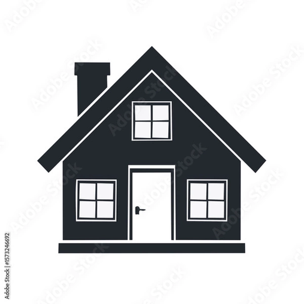 Obraz Simple Dark House Icon with Windows and Chimney Illustration Design Concept isolated on white background