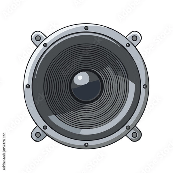 Fototapeta Illustrated Gray Speaker on White Backdrop Audio Equipment Sound System Vector Graphic