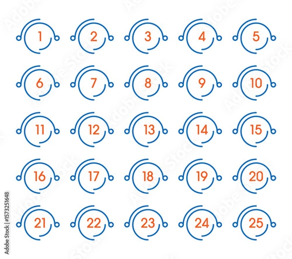 Obraz Numbers 1-25 for science, education, business, technology world. Numbers 1-25 concept in geometric shapes
