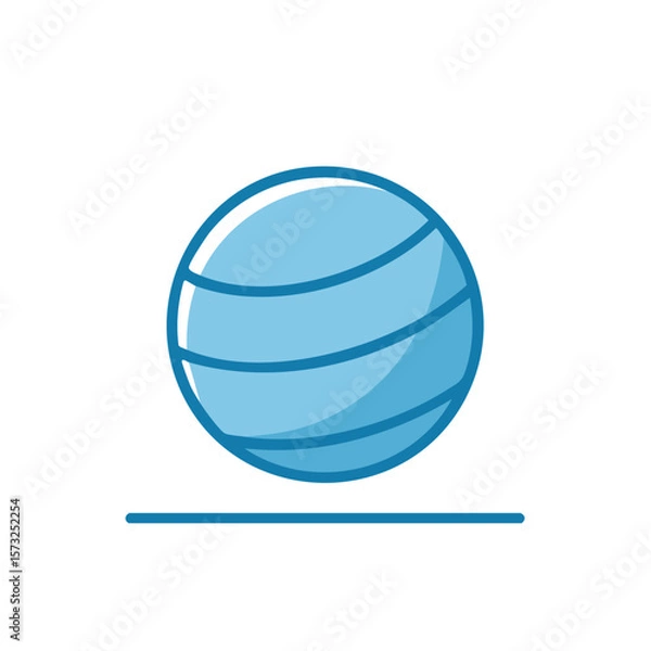 Fototapeta Light blue exercise ball on a line in simple vector illustration on a white background