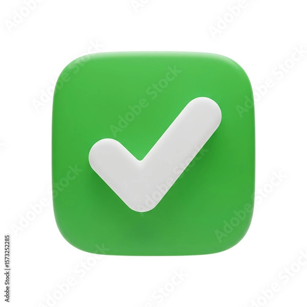 Fototapeta Green check mark 3D icon. Symbol for success, approval, yes, or correct vote. Isolated on transparent background, png
