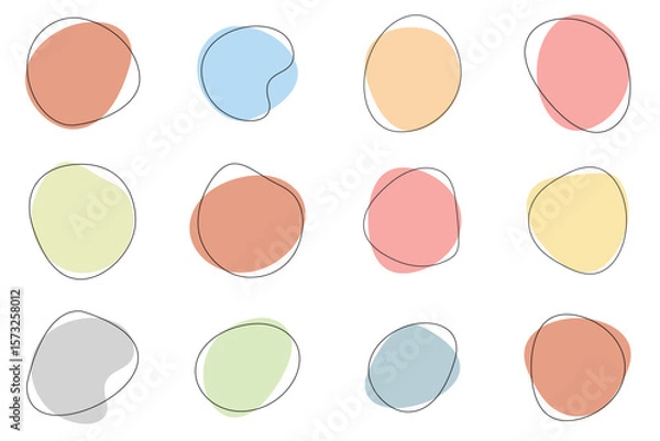 Obraz Random blob circles silhouette icon set. An arrangement of black organic shapes. Isolated on a white background.