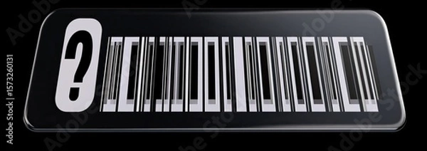 Fototapeta A rectangular black barcode with a white question mark