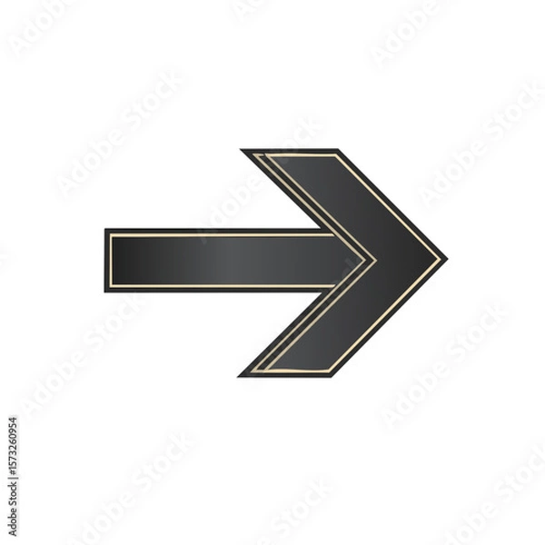 Fototapeta Forward Direction Sign: Pointing Right Arrow Symbol with Black Fill and Gold Outline