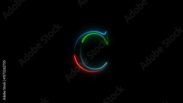 Fototapeta neon light color alphabet C illustration on black background.glowing neon text.