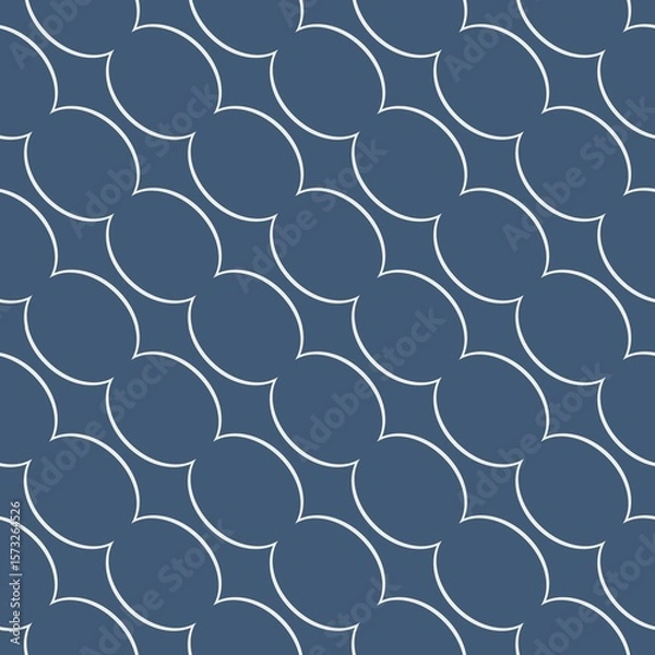Fototapeta Interlocking circular patterns create a geometric design on a dark gray background. The repetitive white lines form a visually striking, symmetrical arrangement.