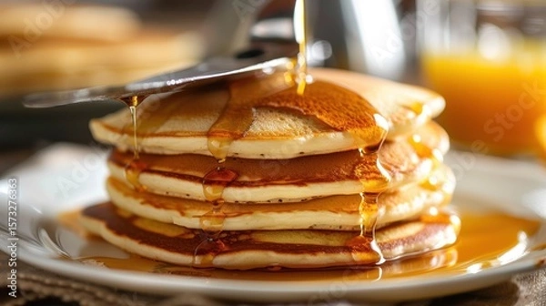 Fototapeta Delicious stack of pancakes with syrup