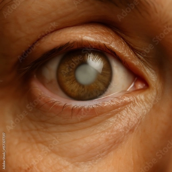 Fototapeta Cataract developing in brown eye showing lens opacity