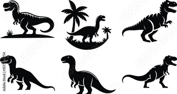 Obraz Dinosaurs bundle silhouette icon vector art