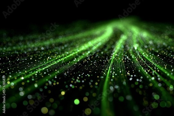 Fototapeta DMT laser experiment with glowing orange computer code code. Background tech image. Digital highway. Data stream