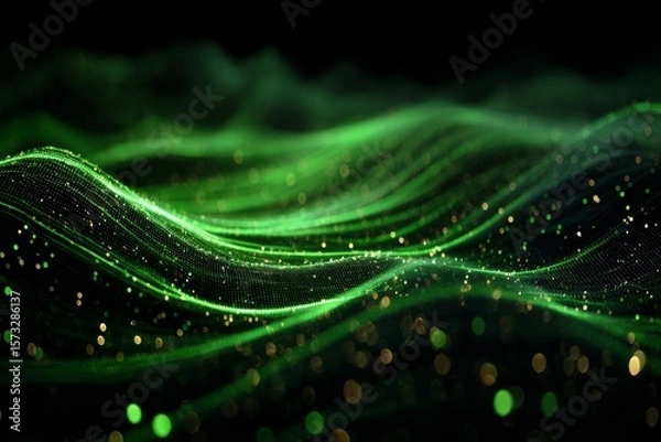 Fototapeta DMT laser experiment with glowing orange computer code code. Background tech image. Digital highway. Data stream