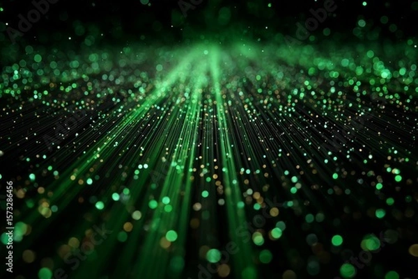 Fototapeta DMT laser experiment with glowing orange computer code code. Background tech image. Digital highway. Data stream