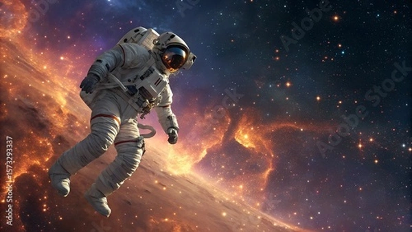 Fototapeta Astronaut Floating in Colorful Nebula - Space Exploration
