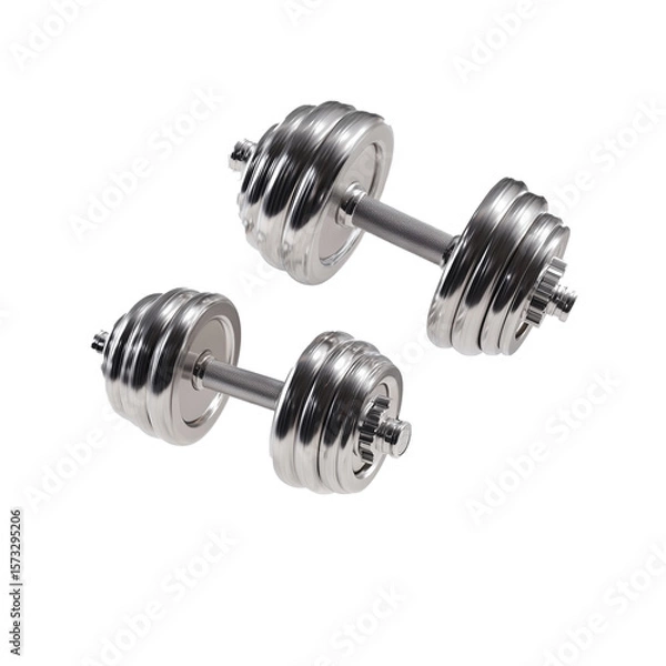 Fototapeta Dumbbells that meet the requirements of gyms are ideal for fitness marketing, health blog visualization or health app UI design. With their expressive floating look, dumbbells have gained a modern vis