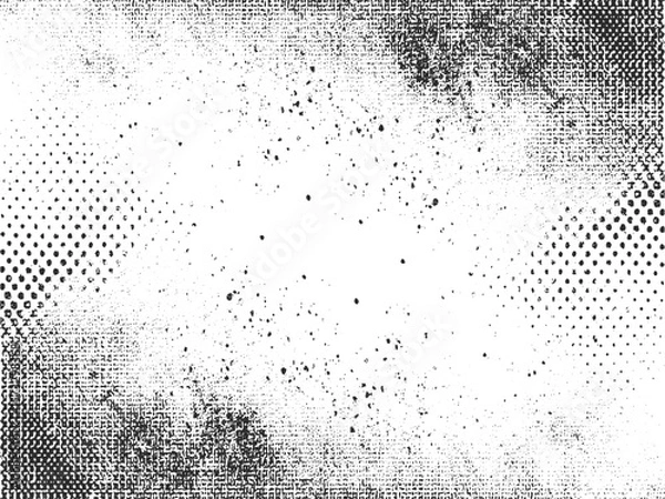Fototapeta Grunge halftone dots background with old worn frame design. Retro dotted background with grunge texture and halftone effect. Classic halftone design with grunge dotted texture background