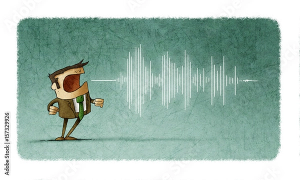 Obraz Illustration of a man screaming or speaking and wave of sound coming out of his mouth