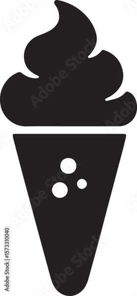 Fototapeta Silhouette vector of an ice cream cone with scoops on top, perfect for dessert, summer, and sweet treat designs.
