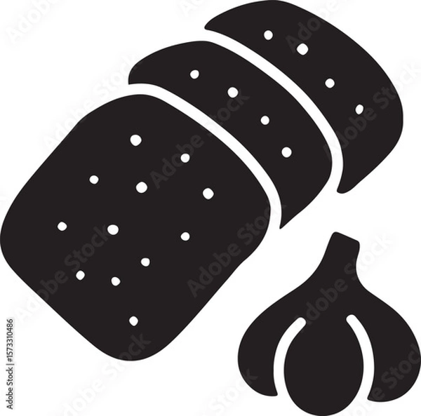Fototapeta Silhouette vector of garlic bread slices, ideal for appetizer, bakery, and Italian cuisine-themed designs.