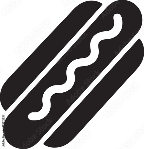 Fototapeta Silhouette vector of a hot dog in a bun with toppings, perfect for fast food, snack, and summer barbecue themes.