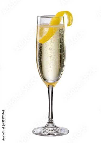 Obraz Elegant champagne flute with lemon twist on white background